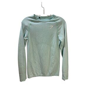 Gymshark Mens Long Sleeve Performance Tee Light Green Size M Athletic Fit Polyes